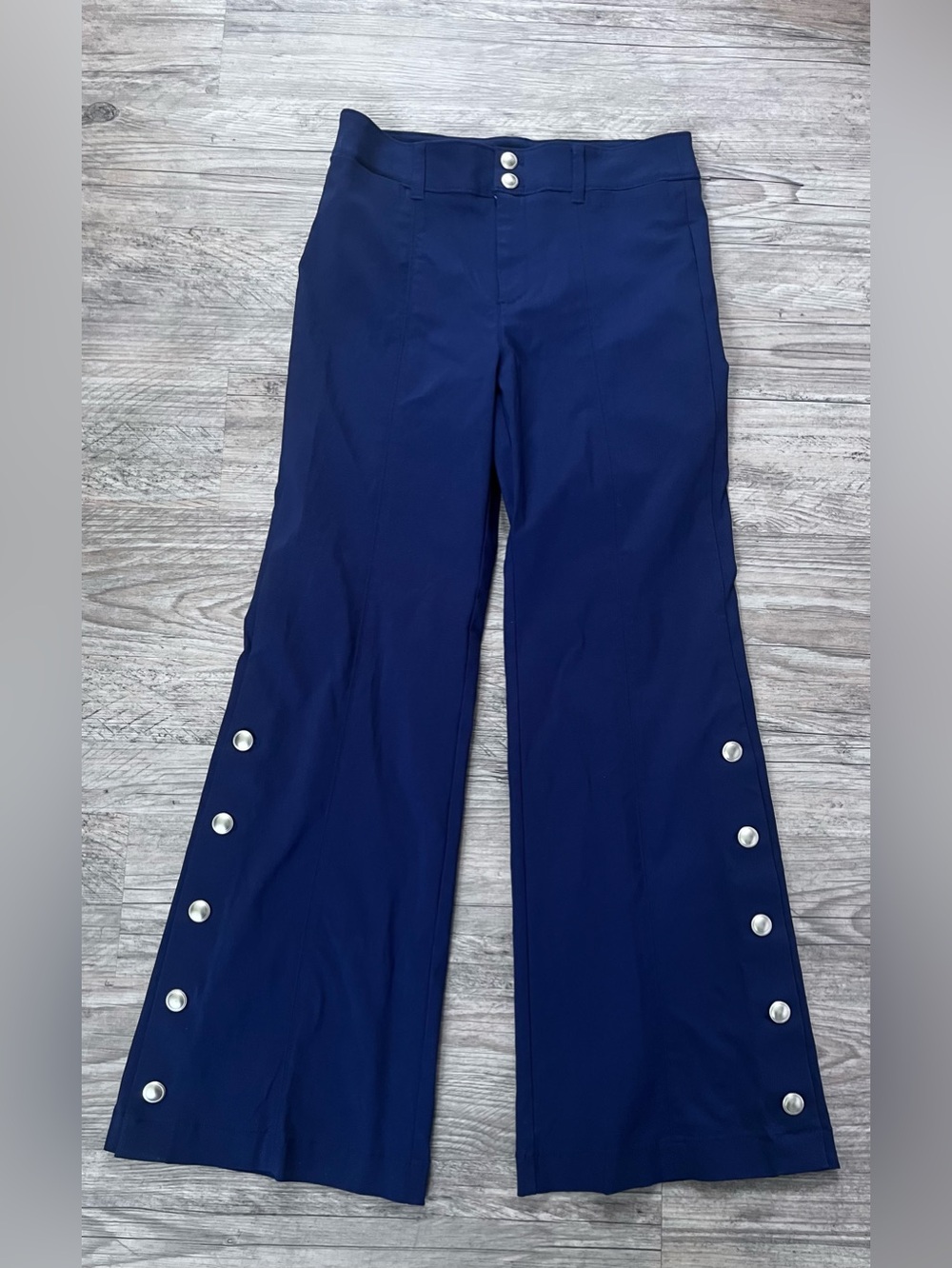 Chico's Button Detail Wide Leg Pants Navy Faux Welt Pockets Size 0R US 4R